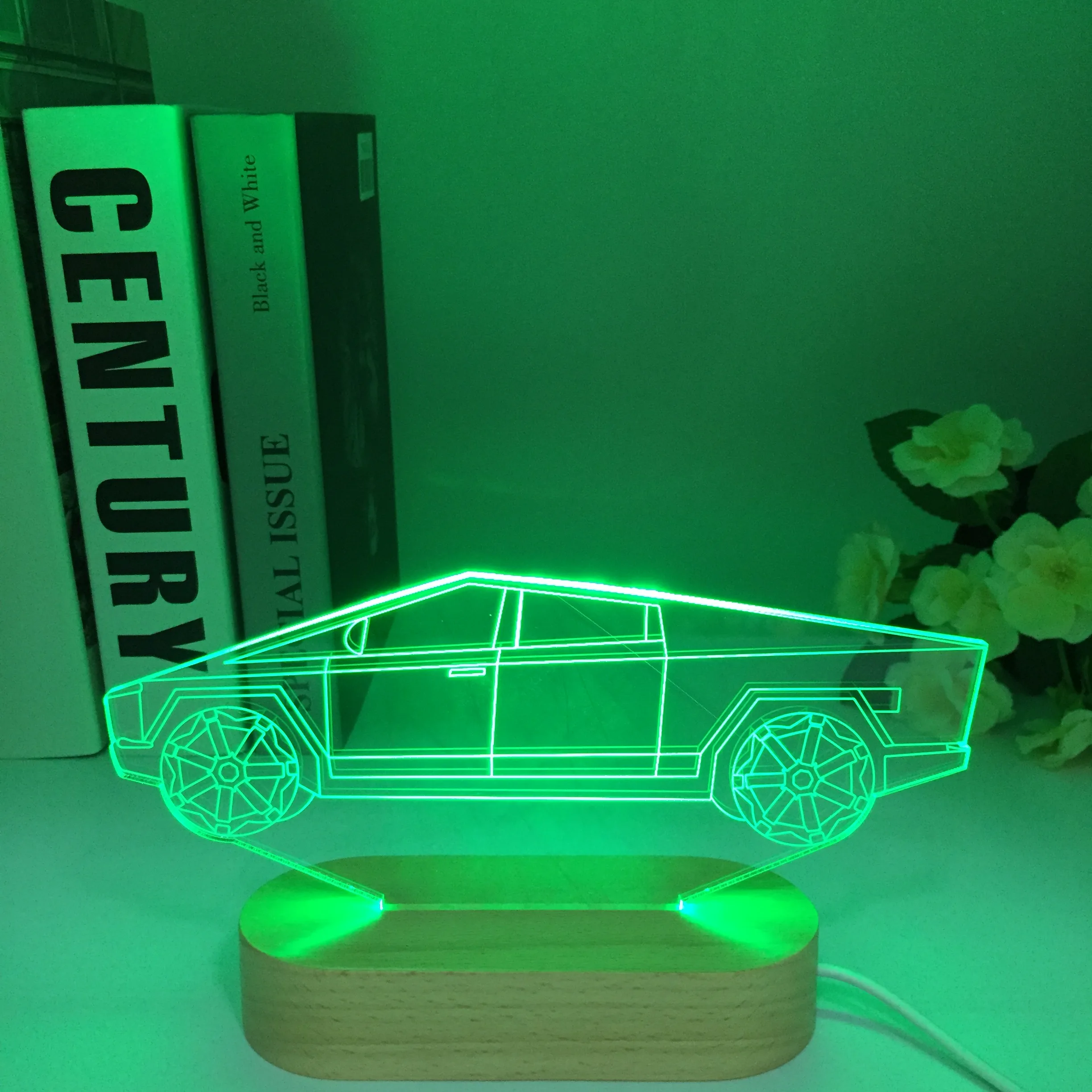 

Cybertruck спортивный автомобиль 3D иллюзия Лампа для детской спальни Декор Светильник меняющая цвет атмосфера деревянный светодиодный ночник