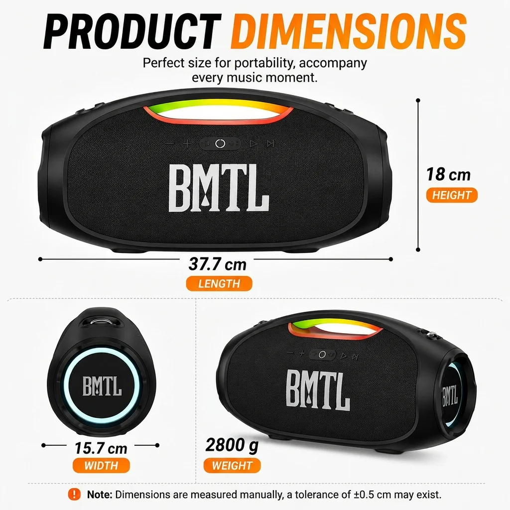 Фото Беспроводная колонка BMTL Boom II 80-100W для улицы, Bluetooth-плеер, водонепроницаемый портативный сабвуфер, аудиоколонка. №1