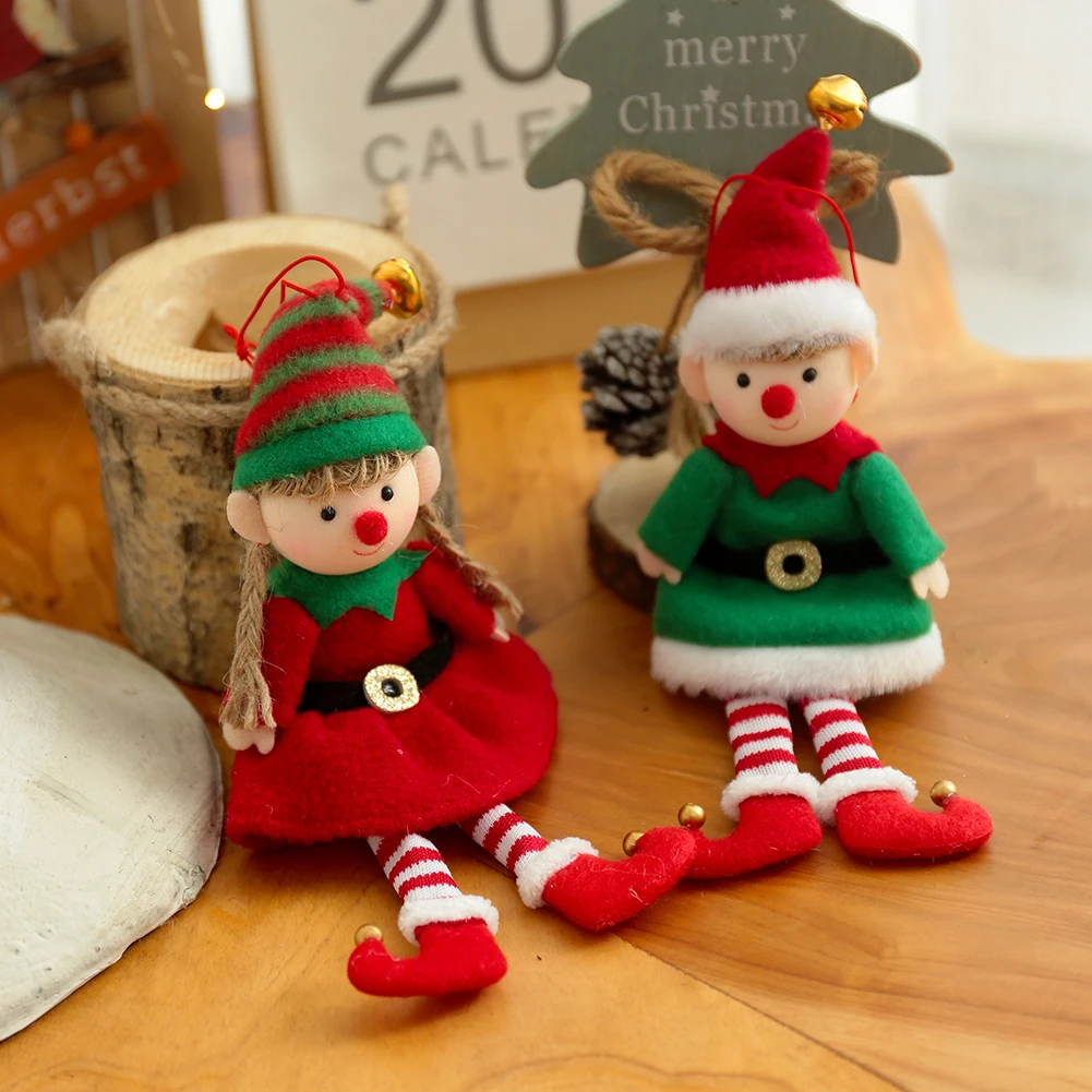 

1pc Christmas Plush Elf Doll Long-legged Girl Boy Pendant Gift Toys Xmas Tree Decor Ornaments for Festival Home Key Pendant