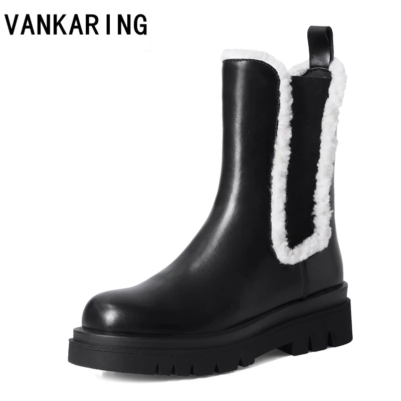 

brand design women platform ankle boots genuine leather fur autumn winter shoes wedge heel warm shoes winter snow boots woman