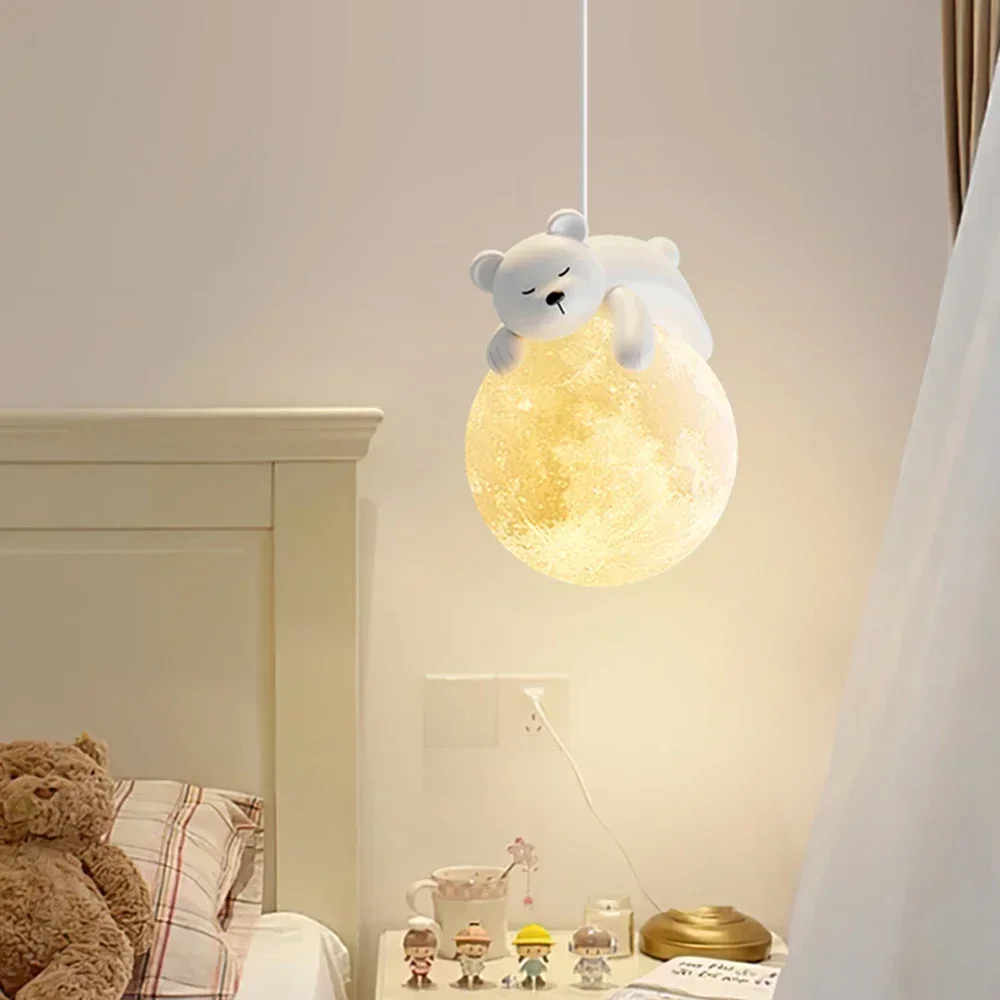 Nordic Little Bear LED Pendant Lamp Cute Rabbit For Hanging Dining Room Child Bedroom Bedside Chandelier Home Decor Fixture