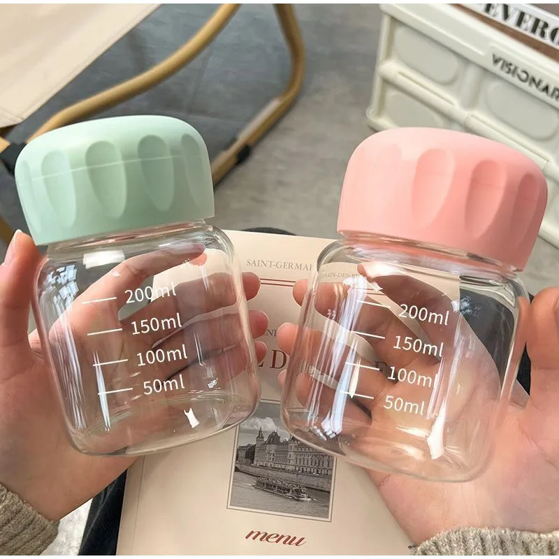 High Borosilicate Glass Water Cup Transparent With Scale Cute Chubby Portable Mug Drink Juice Container