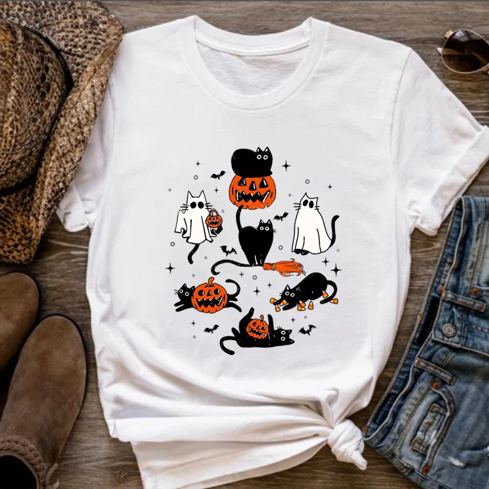 Милая рубашка на Хэллоуин с изображением призрака кошки рубашки тыквы и кота