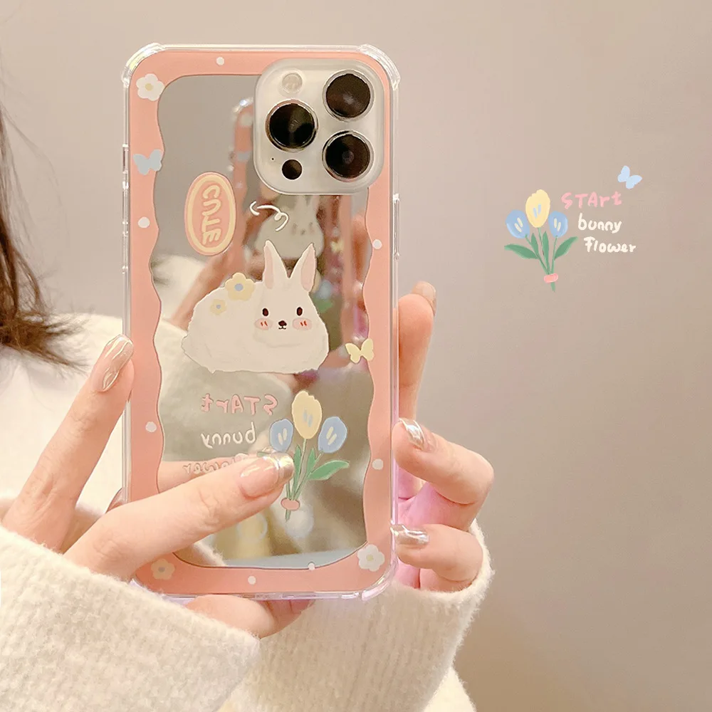 

Painted cartoon mirror rabbit Phone Case For iphone 14 13 12 11 Pro Max X XR XSMAX 7 8 Plus SE TPU Case Cover new products