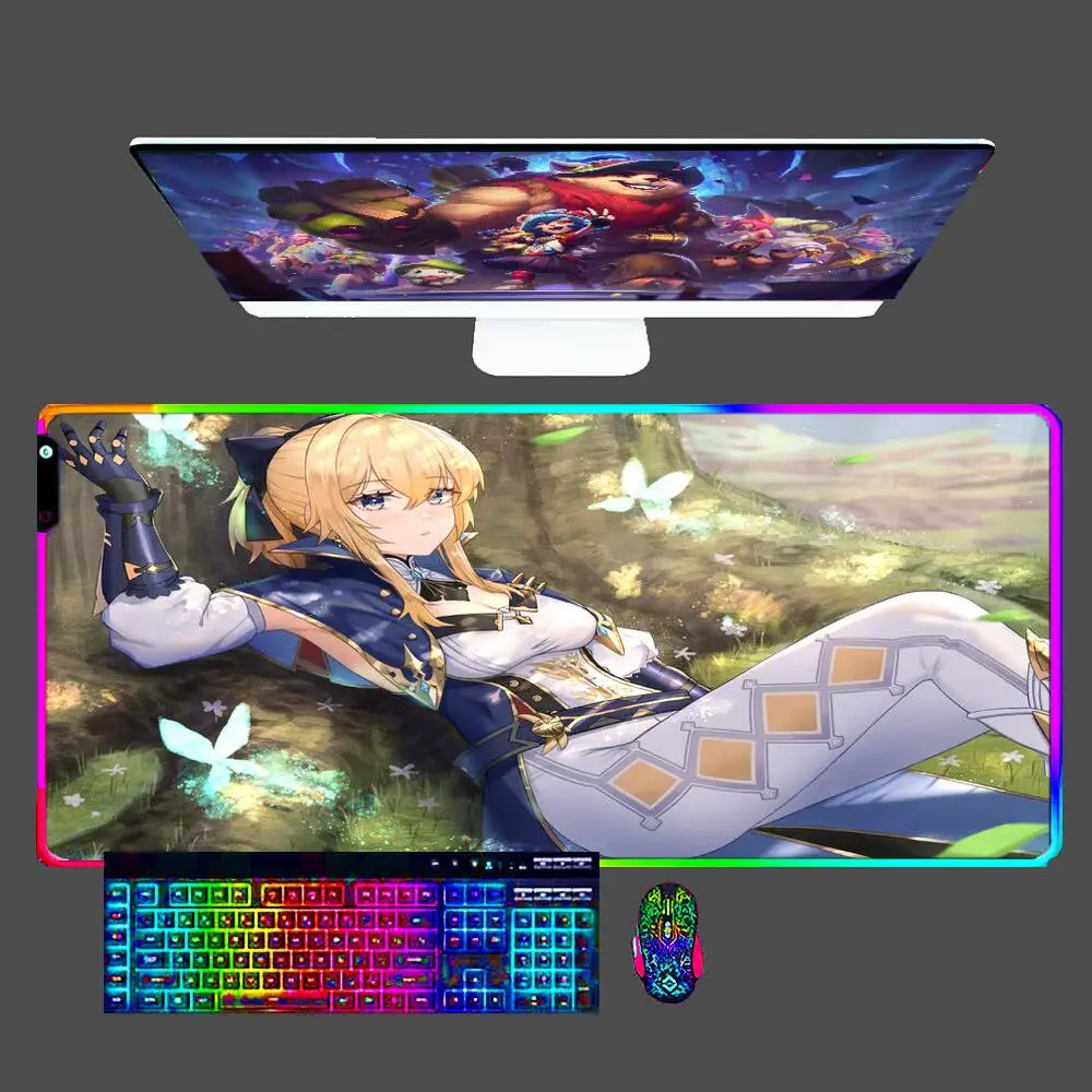 

Jean Genshin Impact RGB Mouse Pad Gamer Notebook Games Accessories Keyboard Pad Large LED Mousepad Gaming Lockedgec Desk Mat XXL