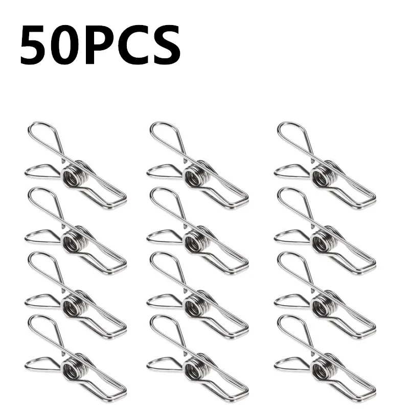 

50pcs Stainless Steel Clips Clothes Pegs Multifunction Clamps For Clothing Towels Socks Photos Hanging Clip Food Sealing Clip