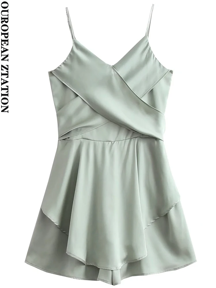 

Женские короткие комбинезоны на тонких бретелях с нерегулярными оборками и подтяжками, коллекция 2022 года, винтажные женские короткие комби...