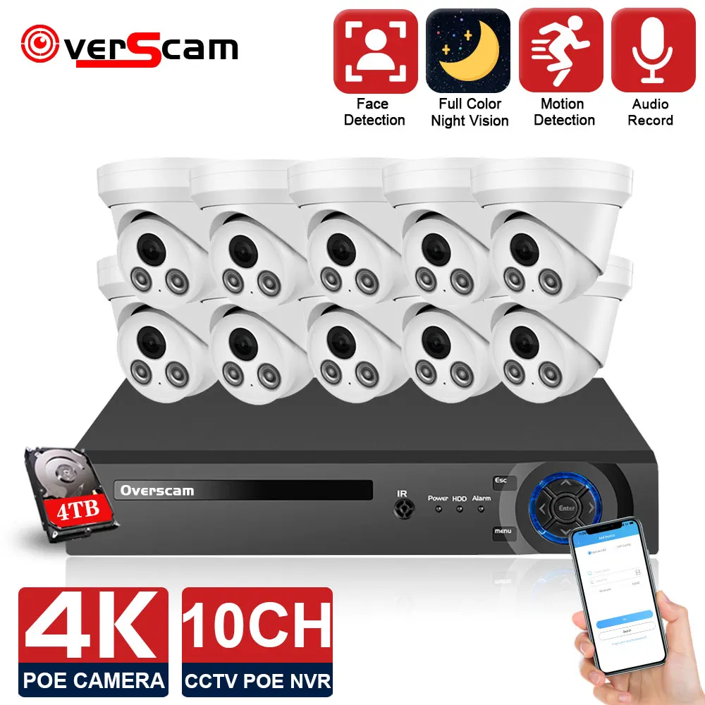 

10CH 4K POE Система камер домашней безопасности 8MP NVR Set наружная комнатная цветная камера ночного видения AI IP комплект видеонаблюдения 8CH