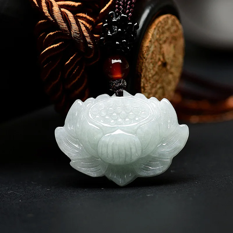 

Certified Jade Necklace Pendant Lotus Jadeite Women's Jewelry Talisman Pendants Amulet Jade Jewelry