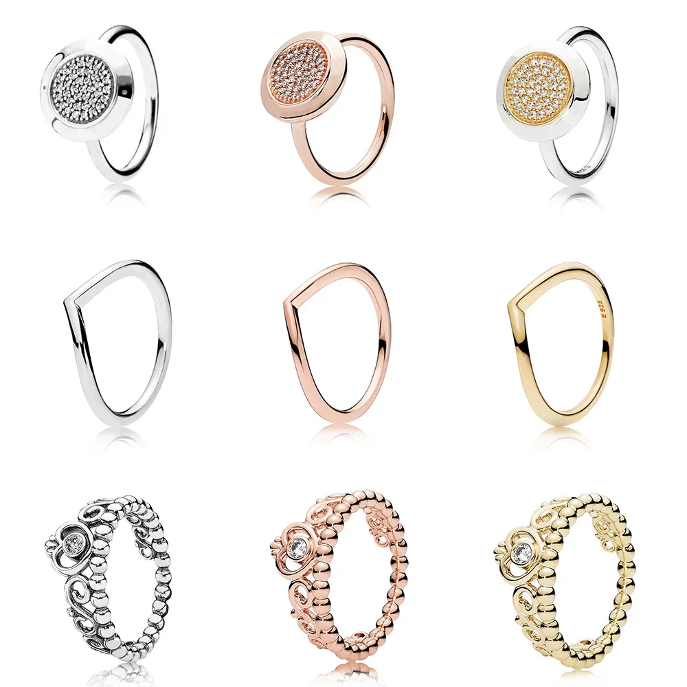 

925 Sterling Silver Ring Charms Diy Big Round Circular Shape Queen's Crown Finger Ring For Women Pandora Party Jewelry