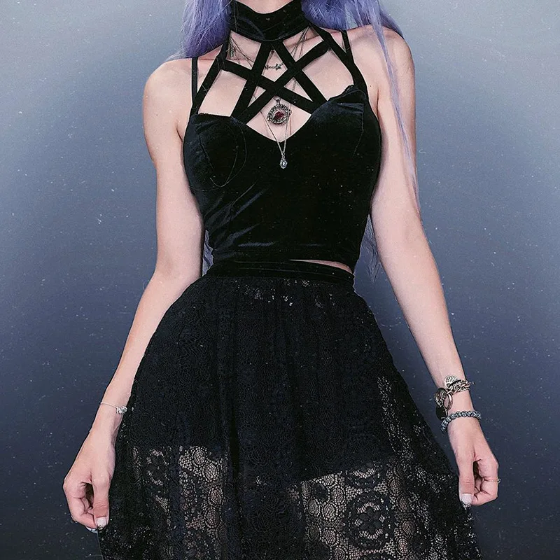 

Gothic Women Crop Top Skeleton Print Sleeveless Black Corset Tops Sexy Aesthetic Grunge Fairy Core 90s Camisole Y2K Clothes