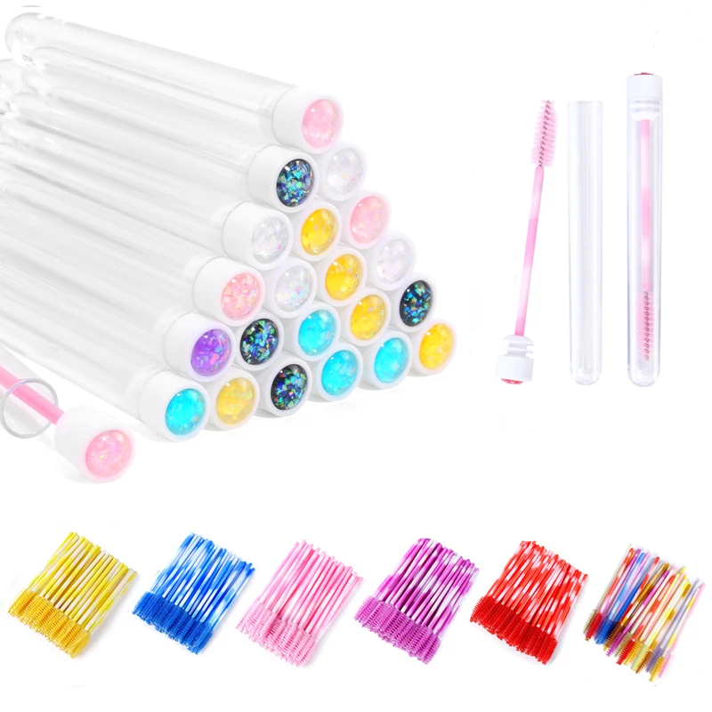 

Eyelash Mascara Wands With Tube Glitter Empty Lash Spoolie Brush Containers Eyelash Applicator Case