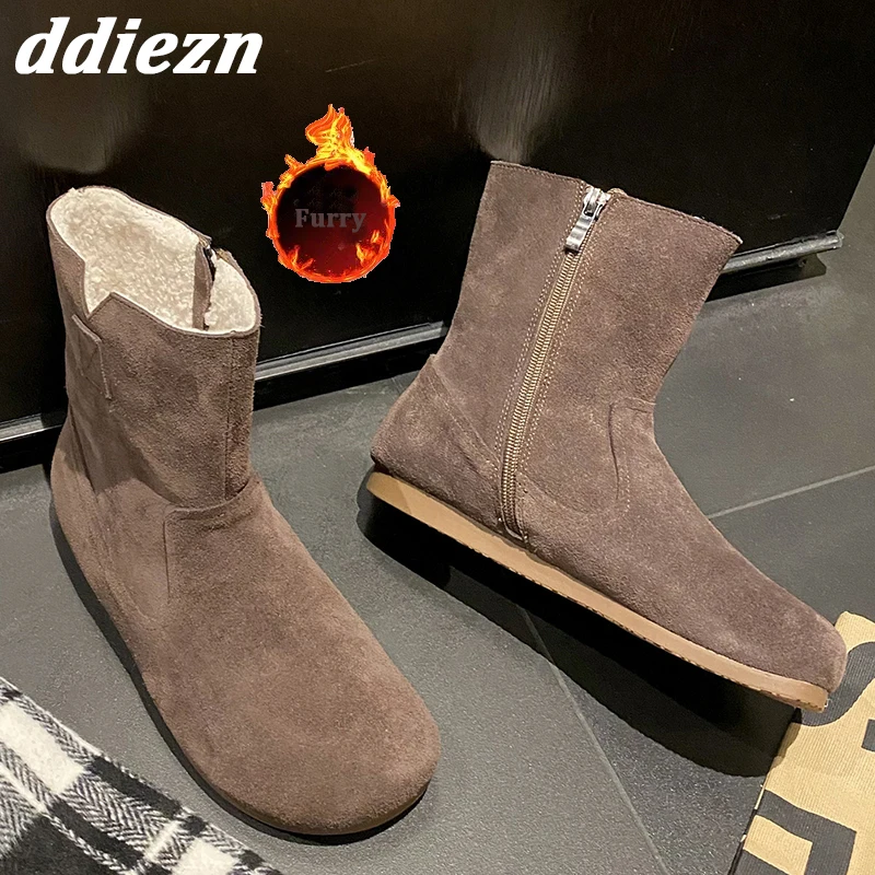 

2023 New Women Ankle Snow Boots Zippers Winter Warm Furry Round Toe Ladies Modern Short Booties Casual Outdoor Fur Female Shoes