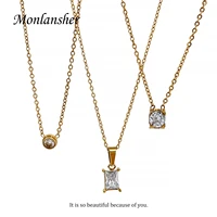 monlansher delicate square round zircon pendant necklace for women minimalist stainless steel chain 18 k pvd necklaces jewelry
