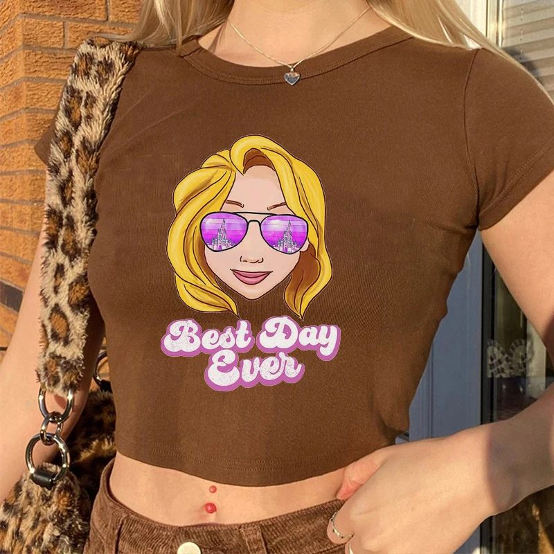 

Футболка женская в стиле Диснея принцессы, эстетичная блузка в стиле Харадзюку, коричневый топ, модная рубашка в стиле K-POP, Y2k, лето 2022