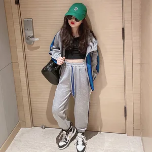 10 12 years Girls Striped Hoodie Clothes Set 2 pieces Fashion Suits Zipper Jackets Jogger Pants Spring Fall Teen Girl Outfits