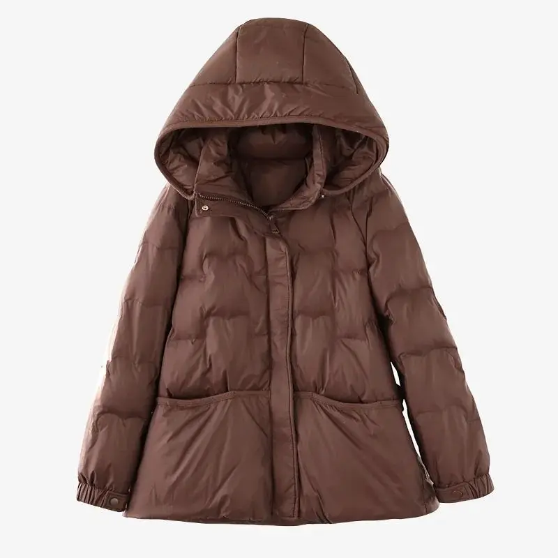 Women White Duck Down Jacket Autumn Winter Warm Casual Loose Outwear with Hood 2023 Fashion New Ladies Zipper Buttons M34
