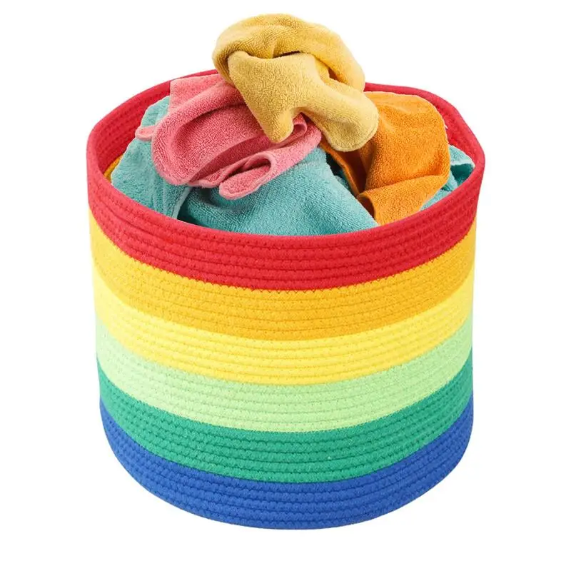 

Rainbow Cotton Rope Basket Rainbow Baskets For Storage Woven Storage Basket For Blankets Rainbow Basket For Kidsroom Nursery Pla
