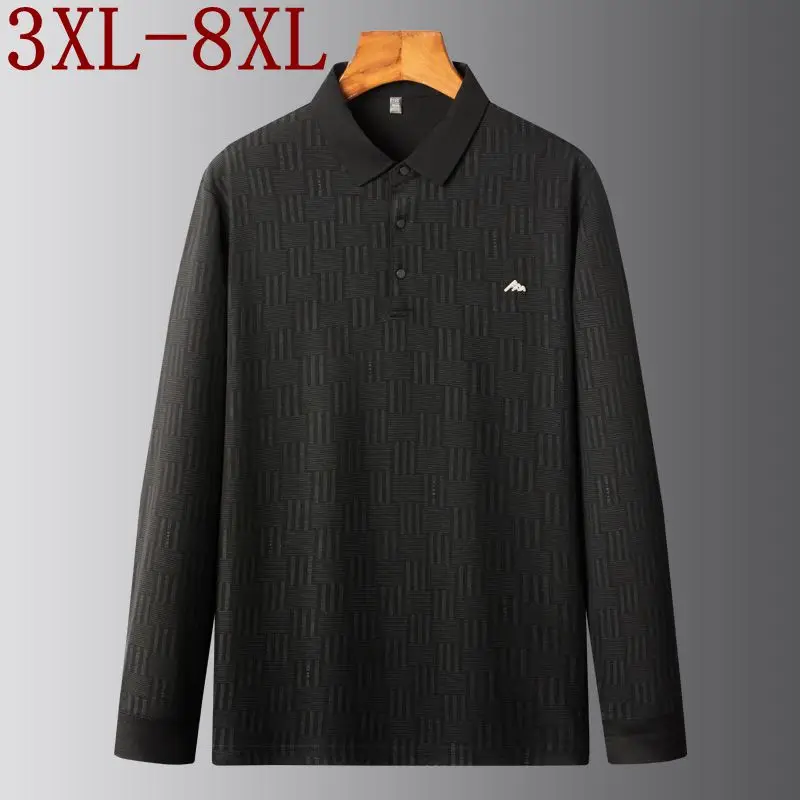 

8XL 7XL 6XL 2023 New Autumn High End Fashion Printed Polo Shirt Men Long Sleeve Lapel Mens Polos Casual Loose Tee Shirts Homme