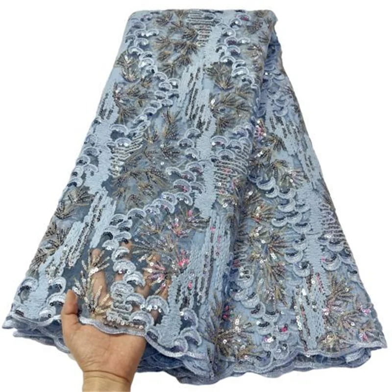 

Небесно-голубая африканская кружевная ткань 2022 фиолетовая Высококачественная кружевная нигерийская кружевная ткань с блестками французская молочная шелковая ткань для свадебного платья