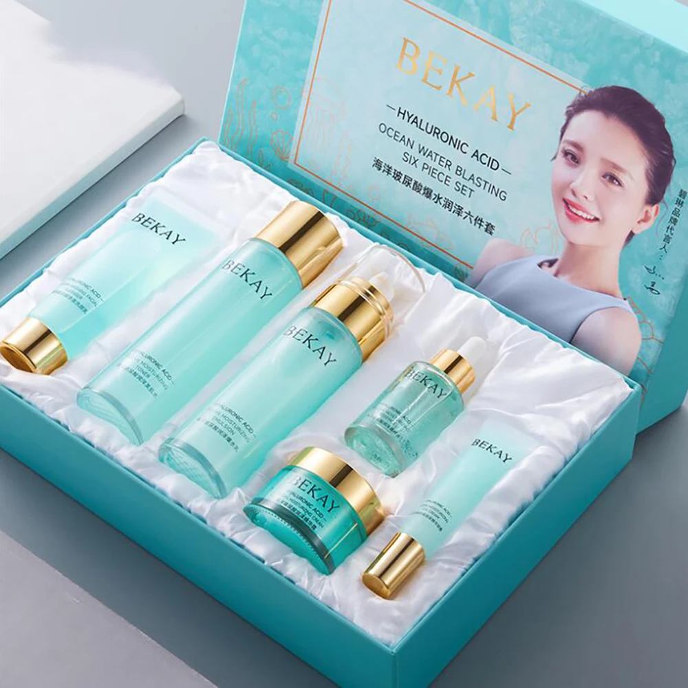 Hyaluronic Acid Face Skin Care Products Set 6Pcs Facial Serum Anti-aging Sea Fennel Revitalize Whitening Cream Face Tonic Lotion