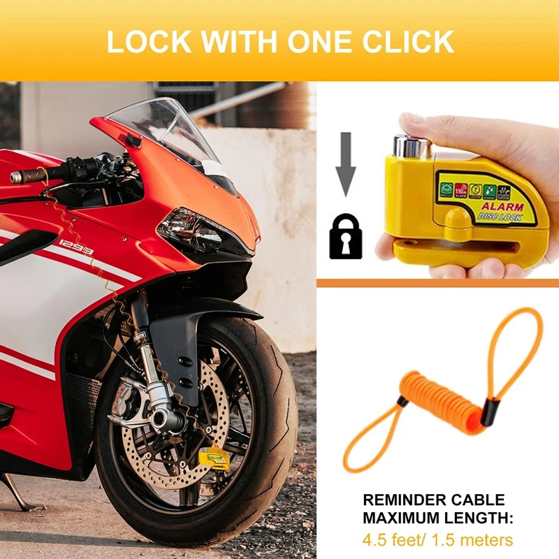 

Motorcycle Disc Brake Lock Motorcycle Bike Scooter Security Lock Waterproof Alarm Sound With Reminder Cable