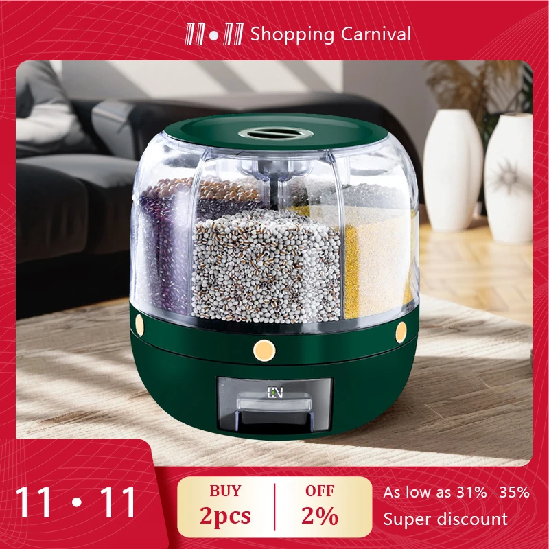 

Ведро для риса с разделением, вращающаяся коробка для хранения зерен, пяти зерен и других продуктов, герметичная, влагостойкая и герметичная