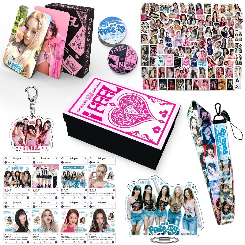 

Kpop GIDLE New Album I Feel Keychain Sticker Gift Box Lomo Cards High Quality HD Double Side Print Photo Cards Fans Gift