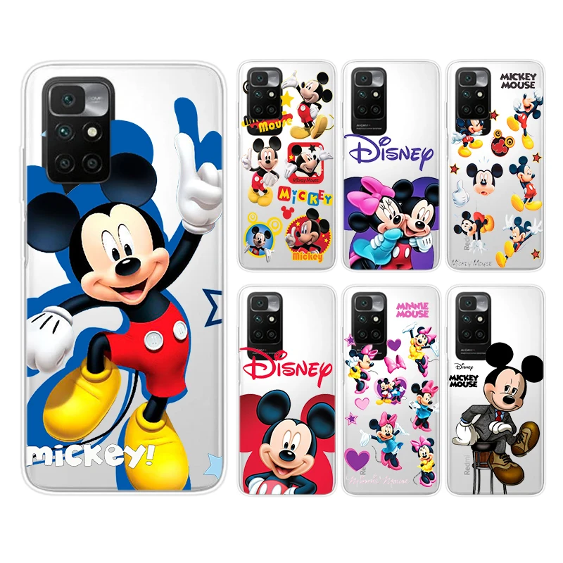 

Disney Cute Mickey Mouse Phone Case For Redmi 10 10X 10C 9 9AT 9T 9A 8 7 6 K50 K40 Silicone Transparent Soft Shell Cover