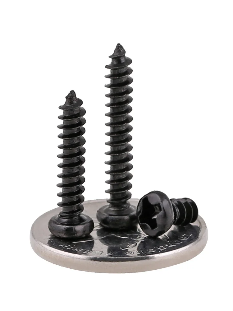 

200-500pcs Round Head Self Tapping Phillips Screw M1 M1.2 M1.4 M1.7 M2 M2.3 M2.6 M3 Black Cross Pan Heads Sharp Tail Wood Screws