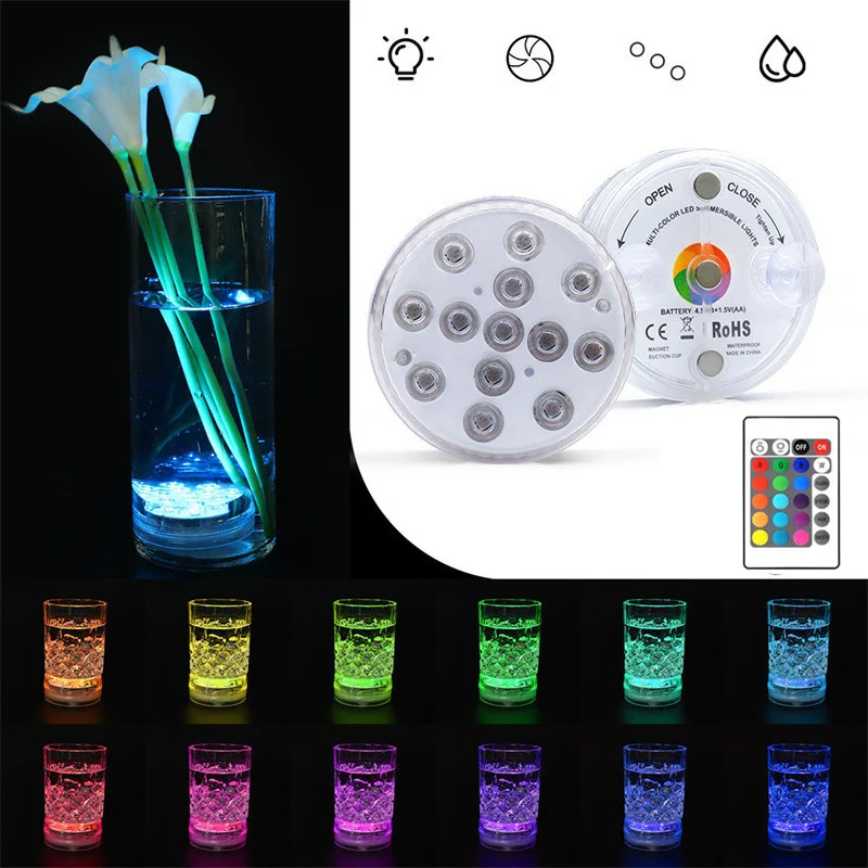

Подводное освещение с 13 светодиодами, погружное с магнитной присоской, RGB Подводное освещение для аквариума, бассейна, ванной, вазы, декоративное водонепроницаемое