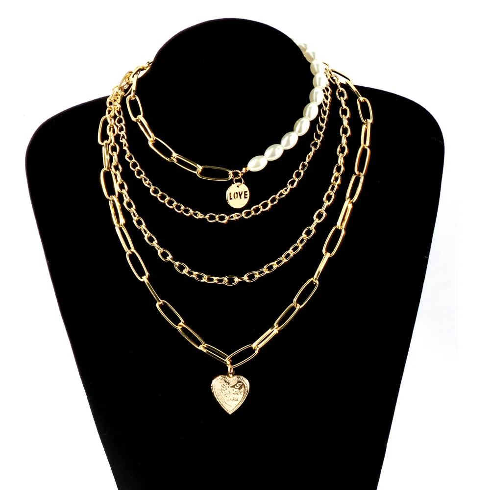 

Lost Lady Vintage Heart Multilayer Pendant Necklace For Women Fashion Simple Ladies Party Gift Jewelry Wholesale Direct Sales