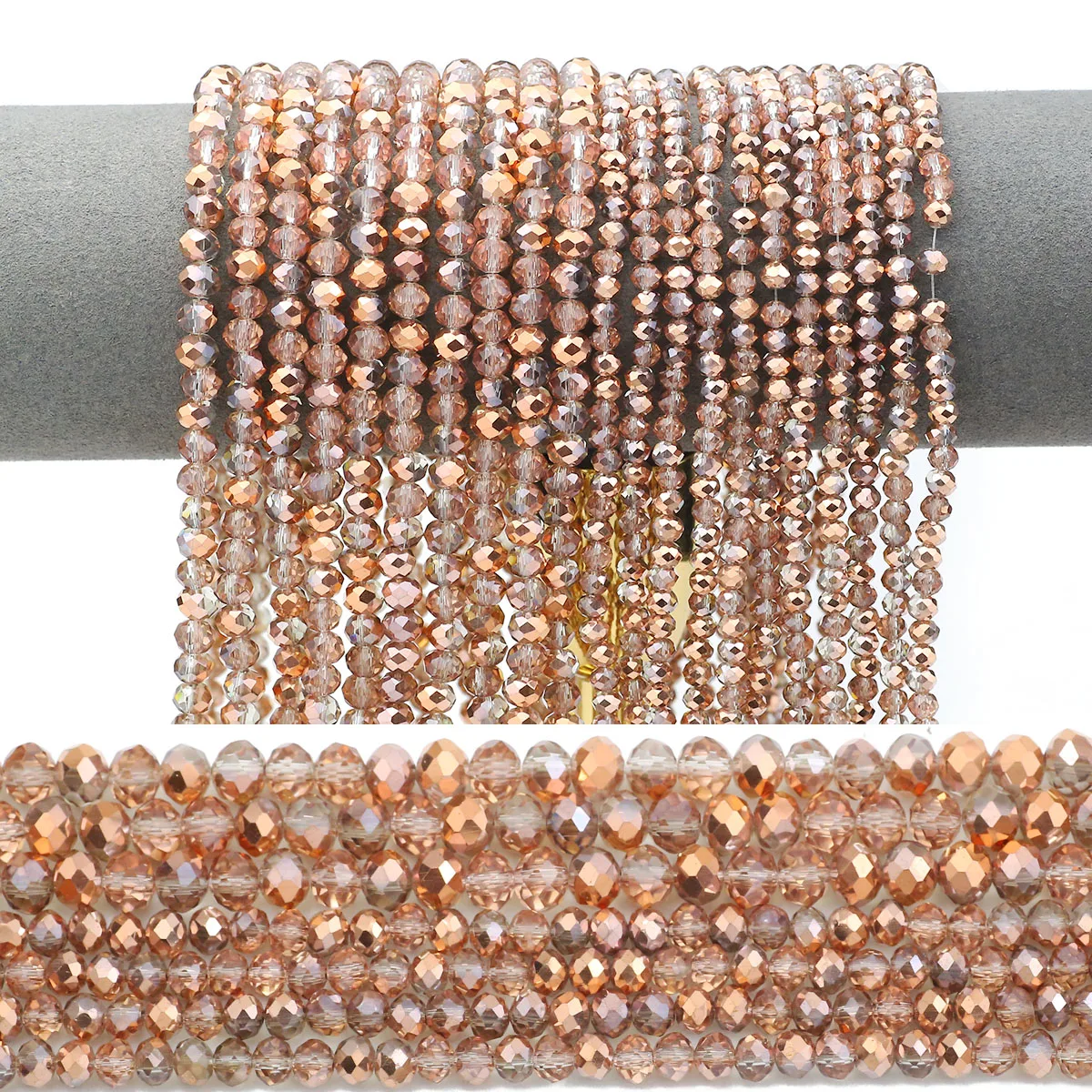 Розовые золотые плоские граненые круглые прозрачные стеклянные прокладки