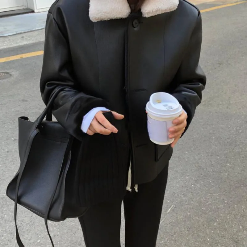 

Autumn 2022 New South Korea Simple Commuter Retro Cool Street Leather Jacket Jacket Women