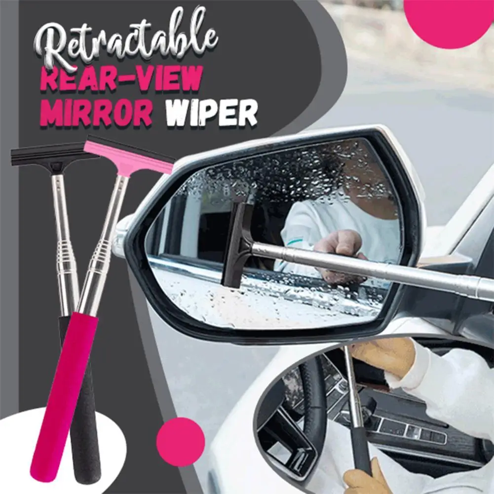 

1PC Portable Retractable Rear-View Mirror Wiper Car Quickly Wipe Water Water Mist And Dirt Auto Mirror Glass Wiper Cleaning Tool