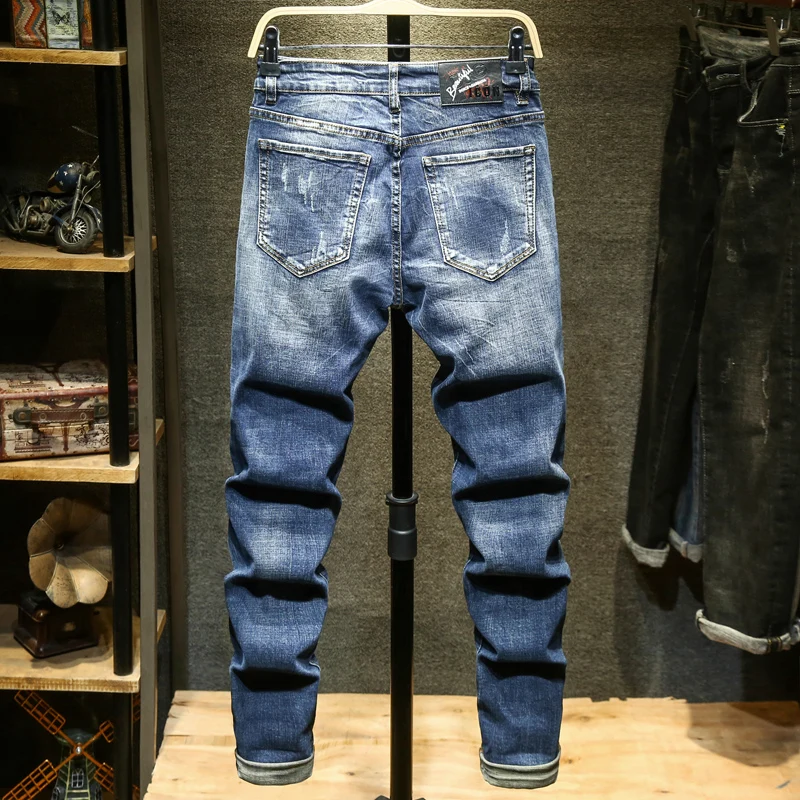 Men's Jeans Retro Slim Fit Denim Pants Bicycle Stretch High Quality Men's Straight Tube Casual Designer Brand Street Apparel