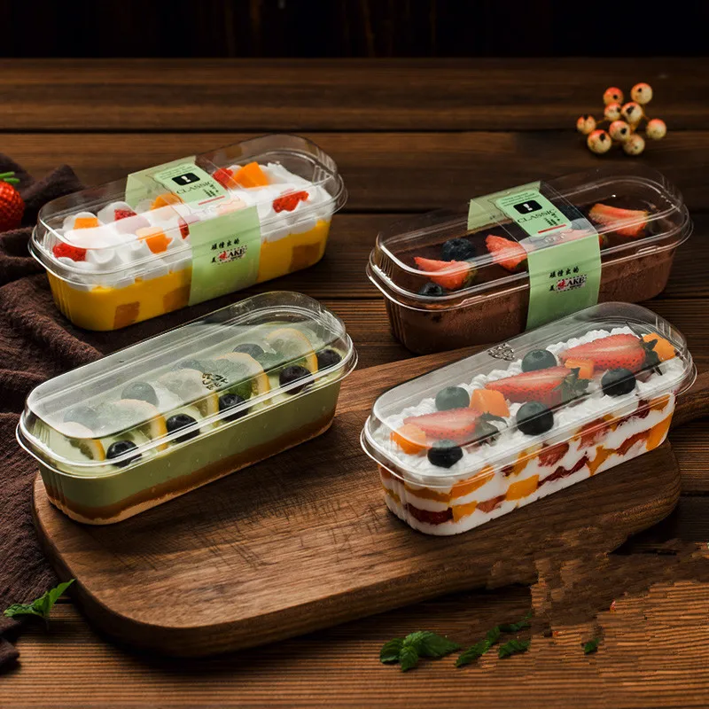 

50pcs High quality square transparent ice cream cake plastic cup creative fruit salad dessert takeaway packaging cup with lid