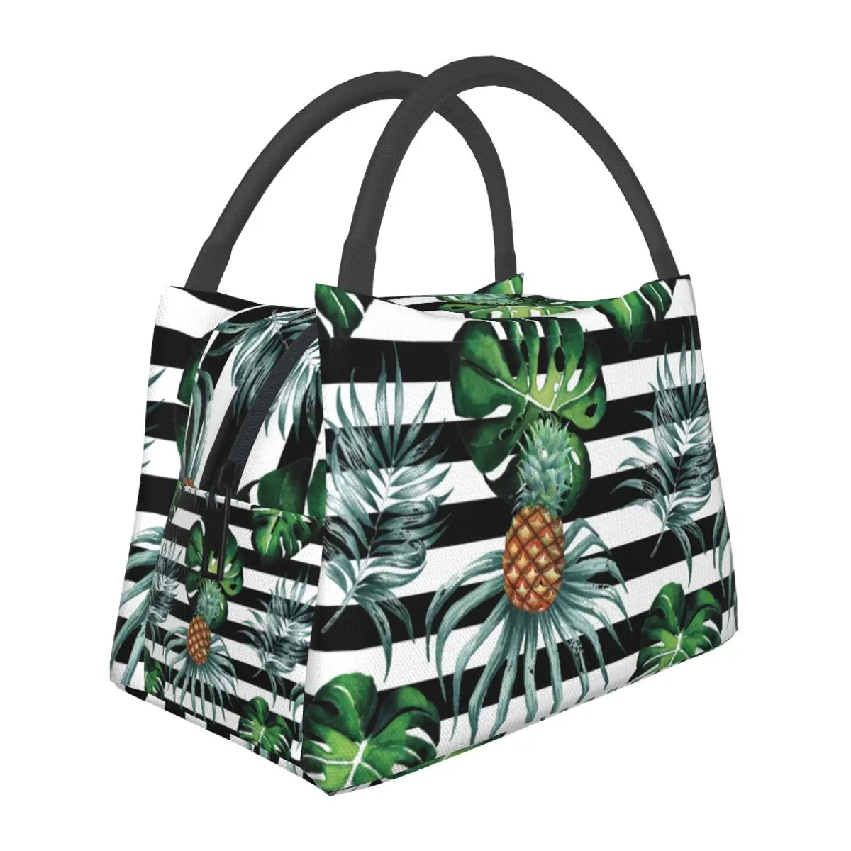 

Watercolor Tropical Lunch Bag For Unisex Pineapple And Stripes Graphic Lunch Box Fun Travel Cooler Bag Oxford Thermal Lunch Bags