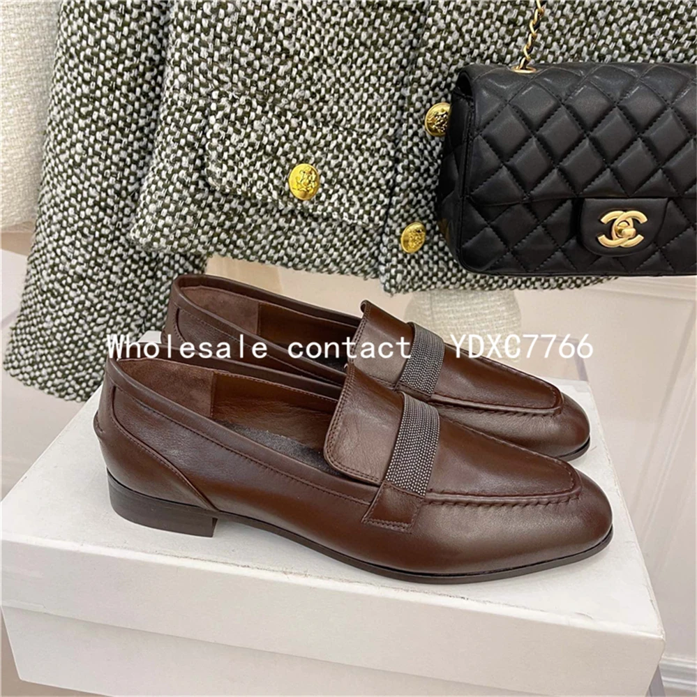 New Retro leofo shoes leather square heel European and American single shoes women's casual flat bottom small leather shoes