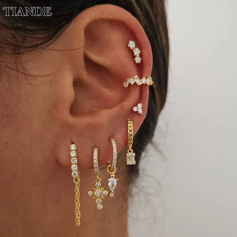 

TIANDE Gold Plated Stud Hoop Drop Dangle Earrings for Women Trend CZ Zircon Women's Earrings Set 2022 Fashion Jewelry Wholesale