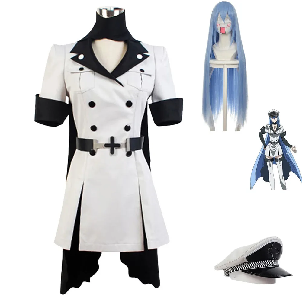 Anime Akame Ga KILL! Esdeath Esdese Cosplay Costume Jaegers Leader White Jk Uniform Dress Combats Wig Woman Sexy Carnival Suit