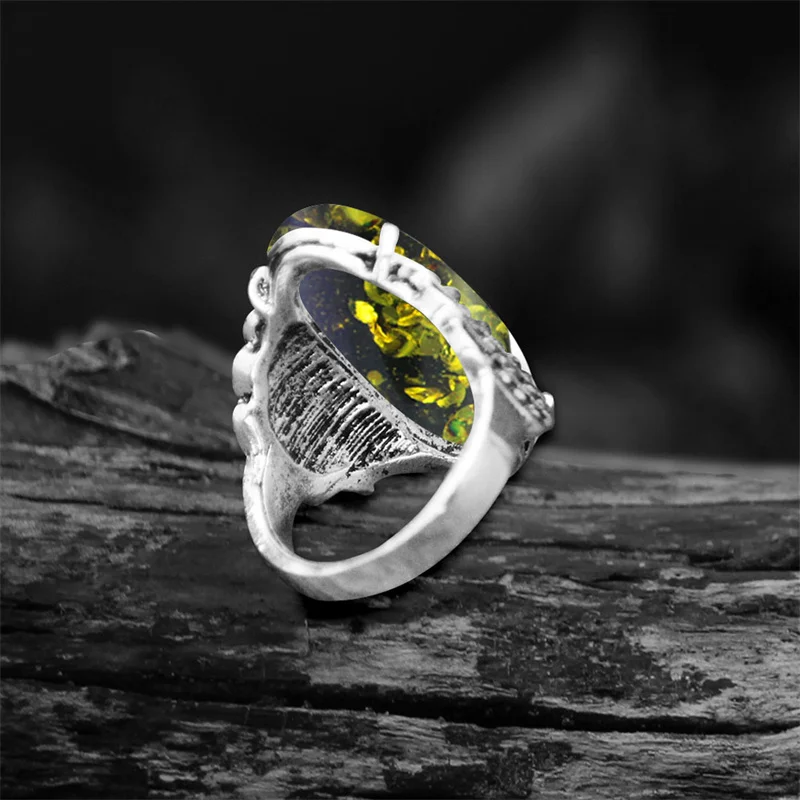 Винтажные кольца в форме глаза с имитацией зеленого янтаря для женщин античное