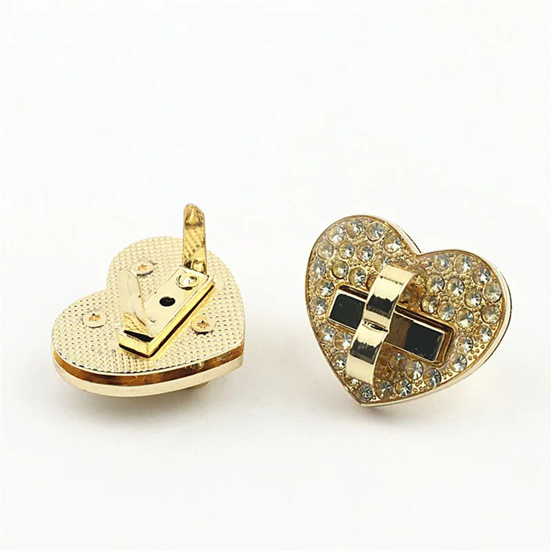 10Pcs Rhinestone Heart Lock Handbag Bag Twist Turn Lock Buckle Purse Snap Closure Clasp DIY Bag Hardware Replacement Accessories