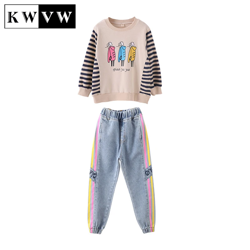 

Одежда KWVW для девочек 4-18 лет, новинка, весенне-осенняя Повседневная модная детская спортивная одежда для улицы, хлопковая удобная мягкая де...