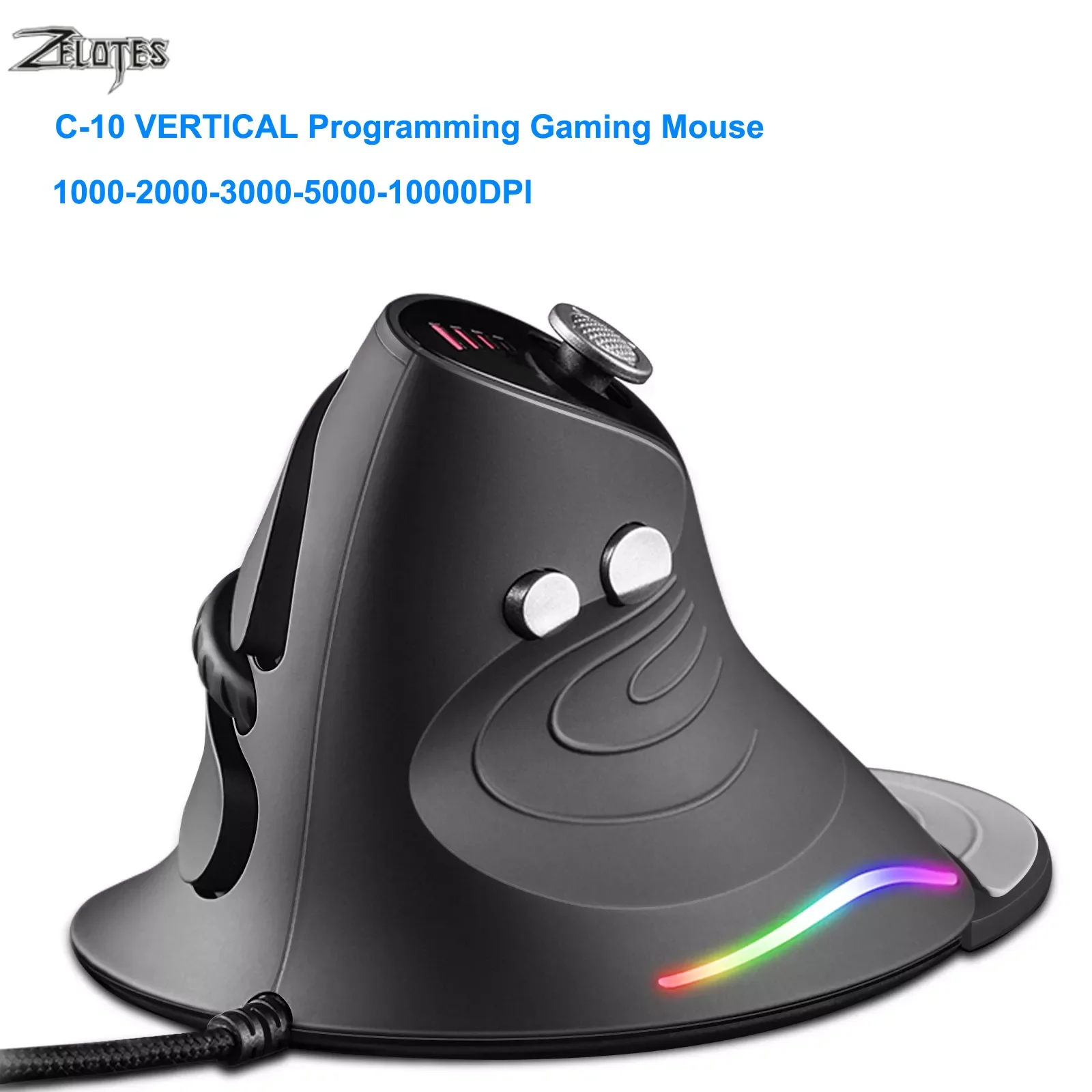 

ZELOTES Gaming Mouse Vertical Wired Mouse Optical RGB Programming Upright Mice 10000DPI For Desktop Laptop PC Gamer Mice C-10