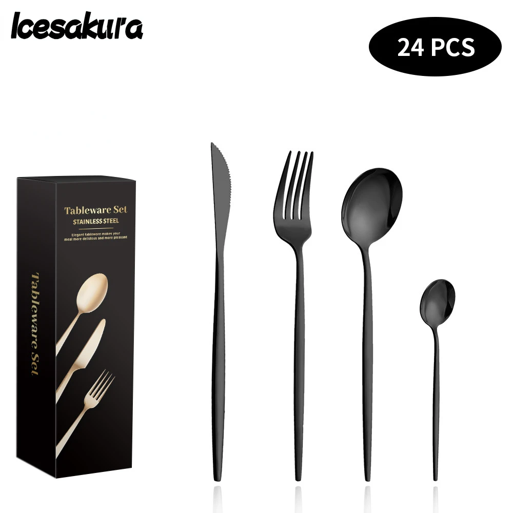 

Family Party Cutlery Set Western Food 6 People Cutlery Set 24pcs Stainless Steel Cutlery Set Steak Knife Fork Spoon Cutlery Set