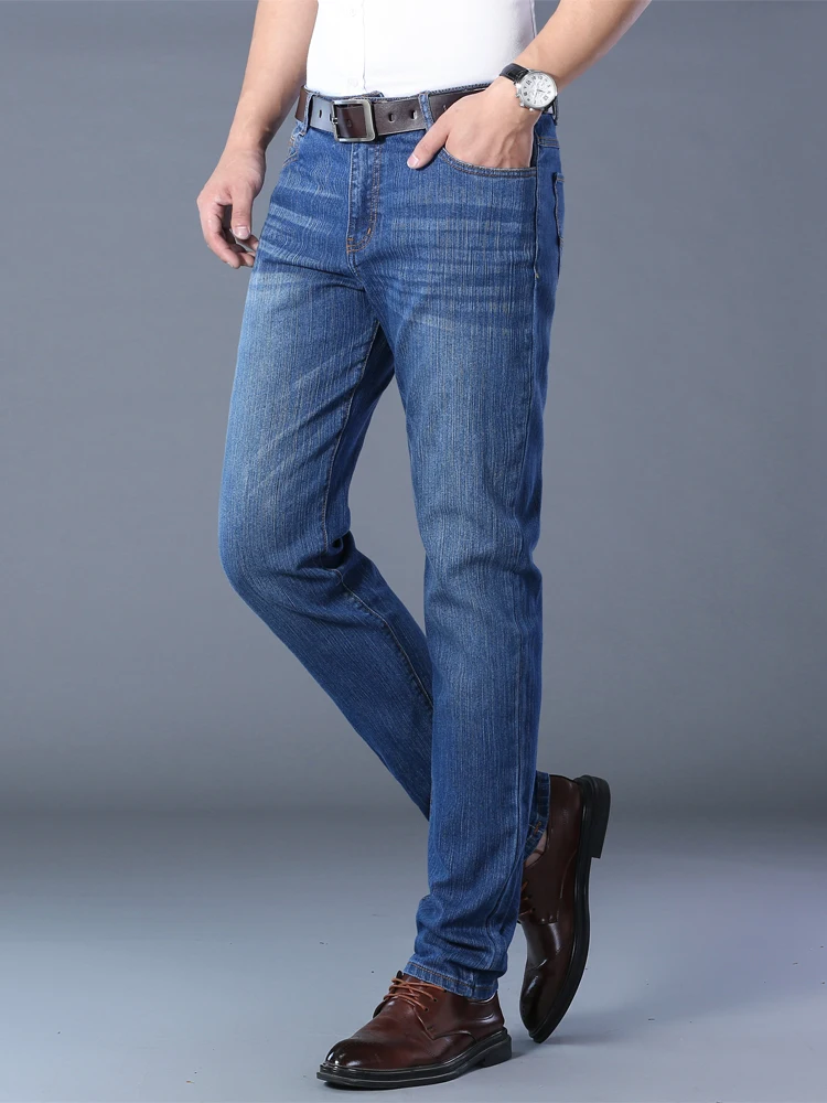 Thoshine Brand Spring Autumn Men Denim Jeans Straight Fit Superior Quality Male Casual Denim Pants Elastic Cowboy Trousers
