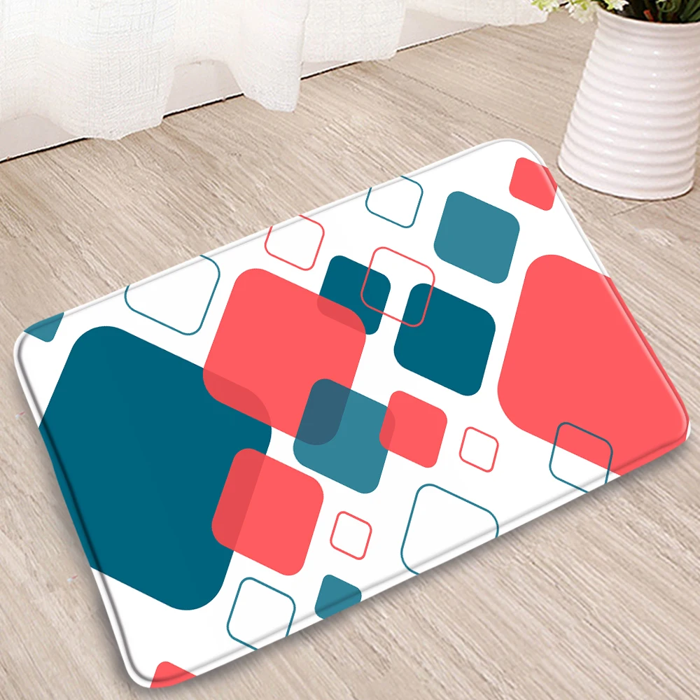 

Simple Nordic Geometry Coral Velvet Carpet Rug Kitchen Bath Entrance Door Mat Home Bath Decor Bedroom Anti-Slip Soft Doormat
