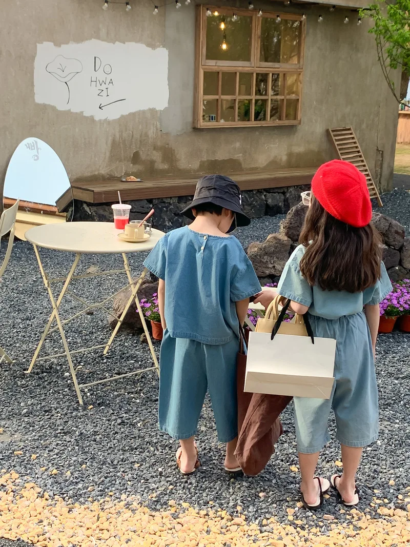 Весенне-летняя детская одежда Джинсовый комплект для мальчиков топ с коротким