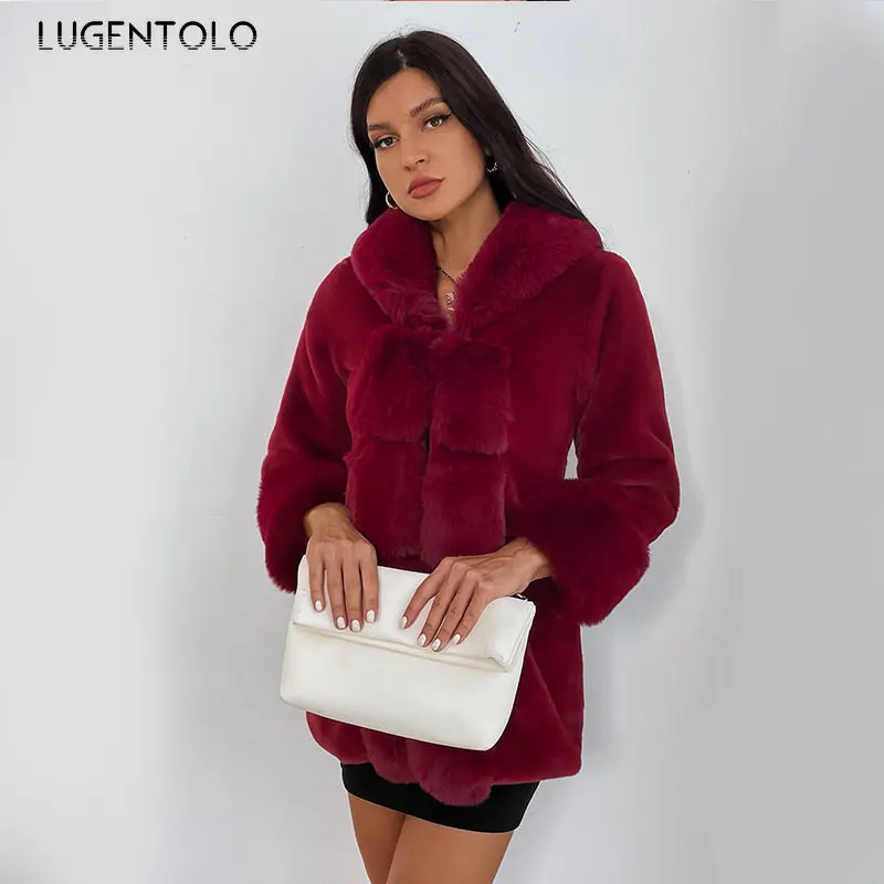 

Women Winter Faux Fur Fashion Soft Comfort Warm Elegant Lady Luxury Temperament Slim Faux Fox Fur Coats